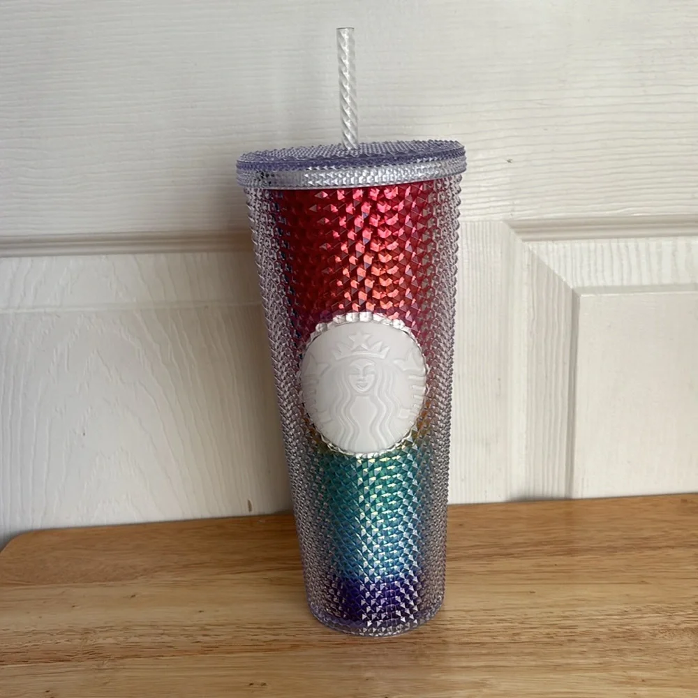 New STARBUCKS 24oz Rainbow Tumbler with straw